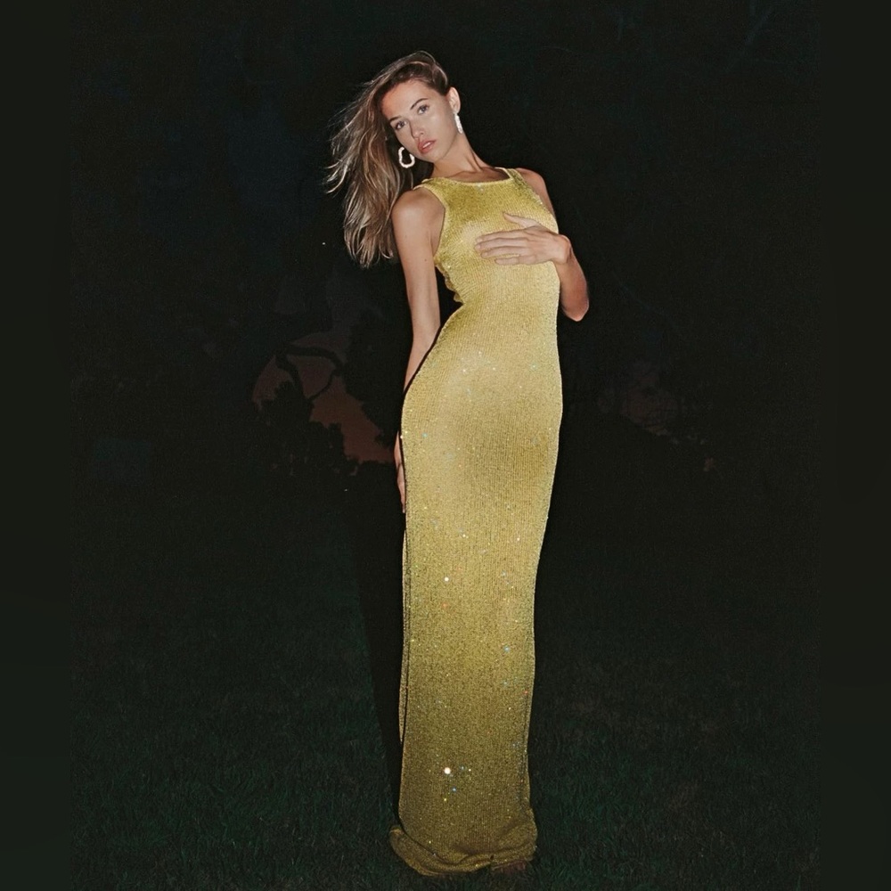 Asta Resort Natalia Maxi Dress Chartreuse Sequins - Picture 3 of 13
